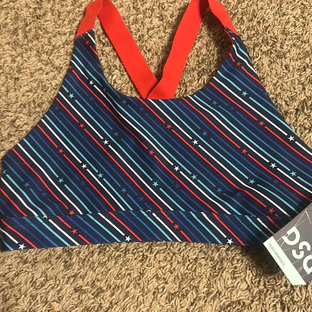 DSG Girls' Printed Core Performance Bra: RED/BLUE: NWT: SZ XL